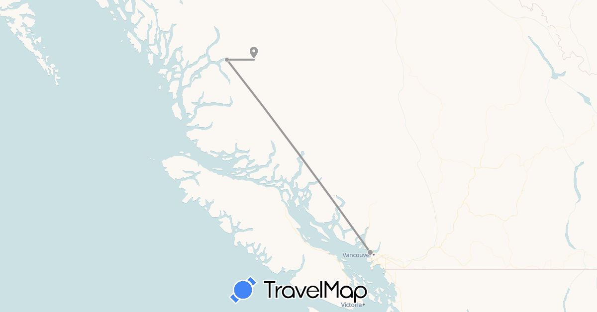 TravelMap itinerary: driving, plane in Canada (North America)